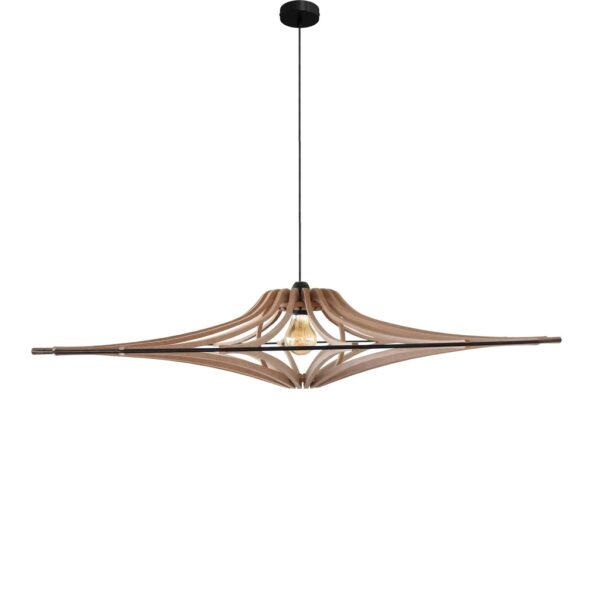 Suspension SINGING BRUT – Ø 90 cm – Bois recyclé & élastique noir – Image 2