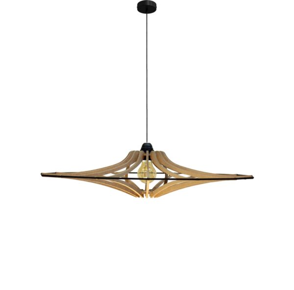 Suspension SINGING BRUT – Ø 65 cm – Bois recyclé & élastique noir – Image 2