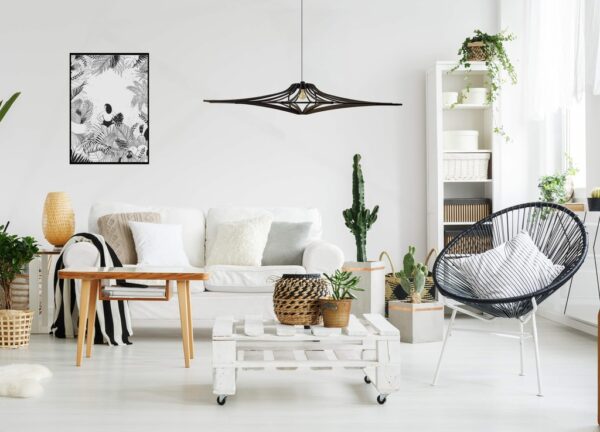 Suspension SINGING BLACK – Ø 90 cm – Bois noir mat & élastique – Image 3