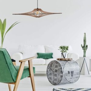 Suspension SINGING BRUT – Ø 90 cm – Bois recyclé & élastique noir