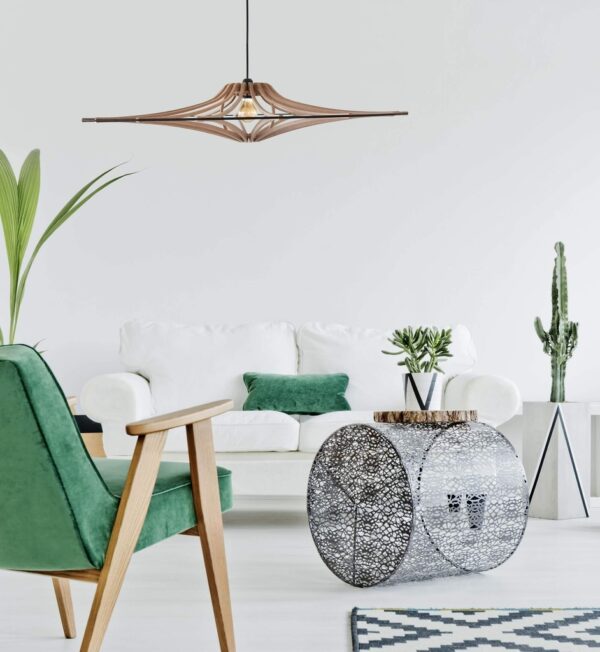 Suspension SINGING BRUT – Ø 90 cm – Bois recyclé & élastique noir