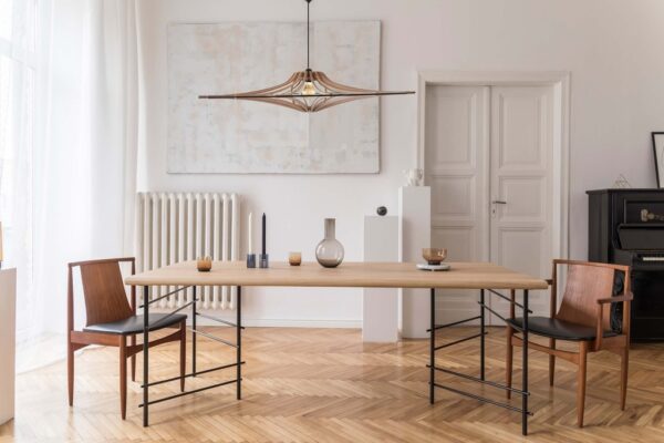 Suspension SINGING BRUT – Ø 90 cm – Bois recyclé & élastique noir – Image 3