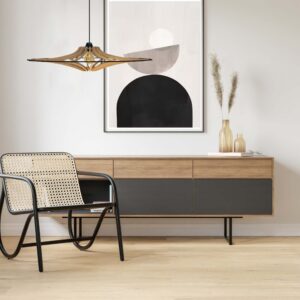 Suspension SINGING BRUT – Ø 65 cm – Bois recyclé & élastique noir