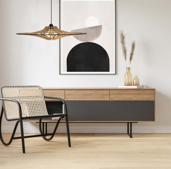 Suspension SINGING BRUT – Ø 65 cm – Bois recyclé & élastique noir